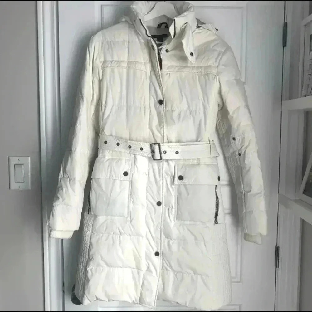 TOMMY HILFIGER- White Puffer Winter Coat - Hooded,  Size Small